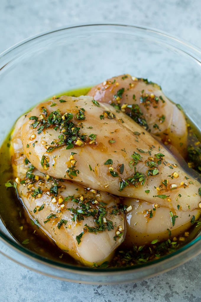 Grilled Chicken Breast Recipe | Marinated Chicken Breast | Chicken Marinade #chicken #grilling #marinade #summer #dinner #fuyos Chicken breasts coated in garlic, herbs, lemon, soy sauce and olive oil.