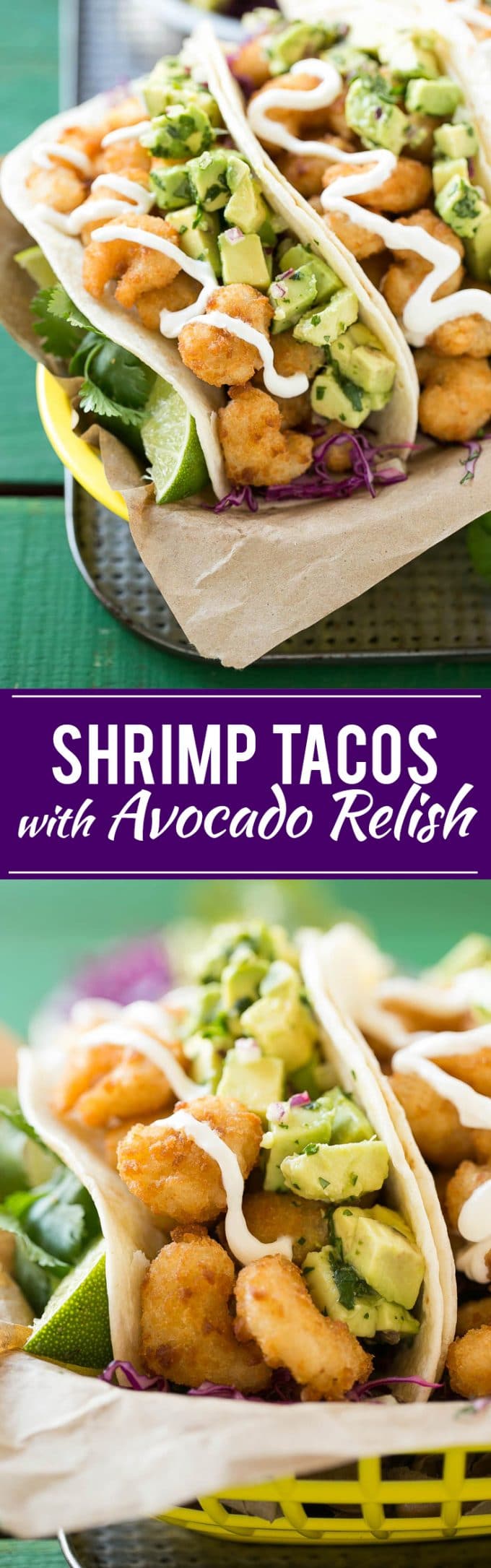 Fried Shrimp Tacos with Avocado Relish | Shrimp Tacos #shrimp #tacos #dinner #avocado #fuyos