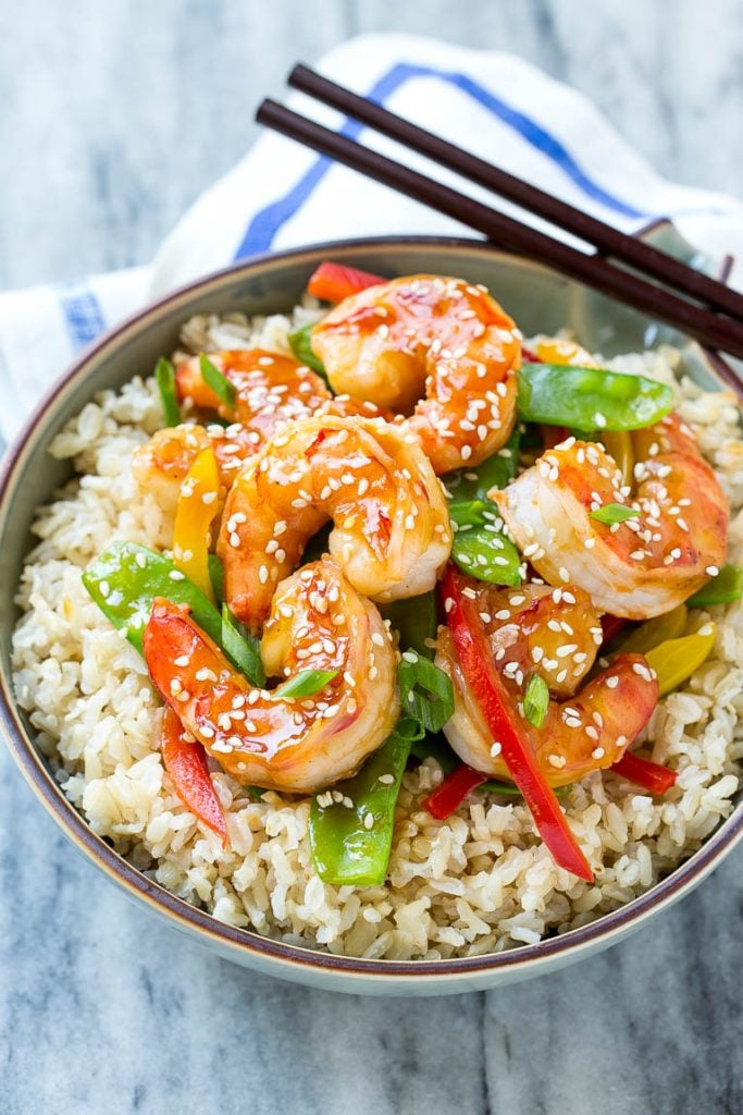 Teriyaki Shrimp Stir Fry Recipe | Shrimp Stir Fry | Healthy Stir Fry #shrimp #teriyaki #vegetables #stirfry #dinner #fuyos Shrimp stir fry with veggies served over brown rice.