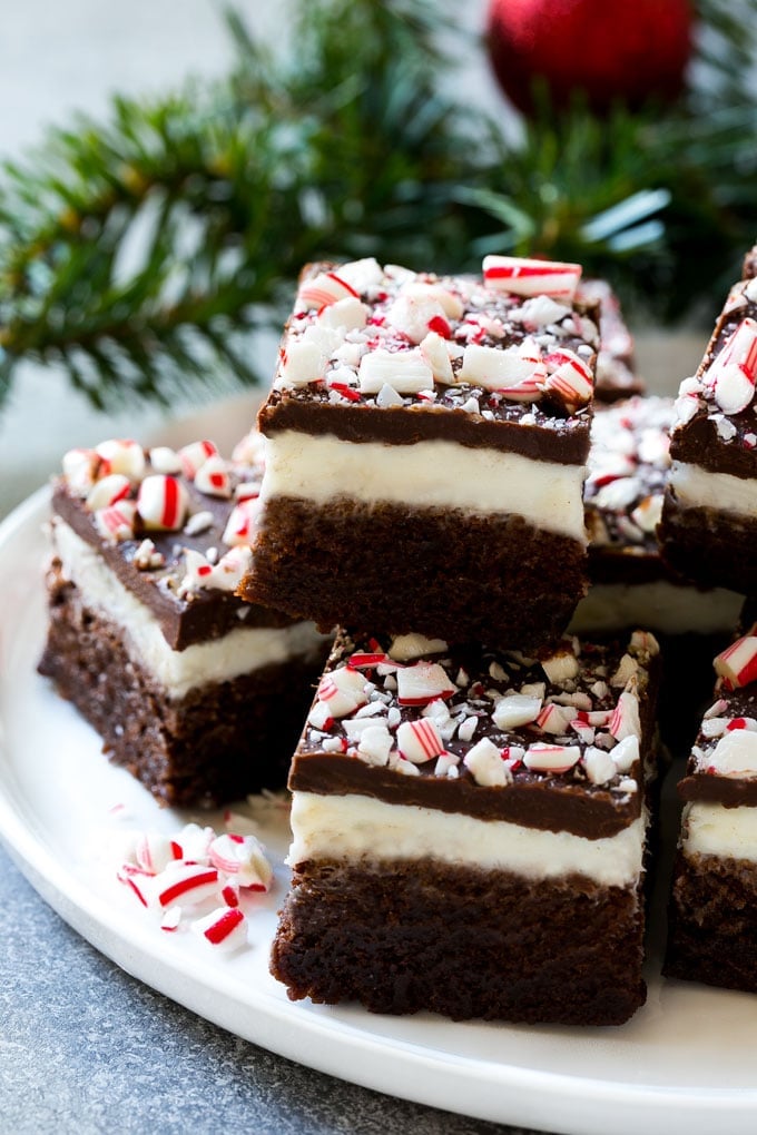 These easy peppermint brownies on a plate are the perfect holiday treat.