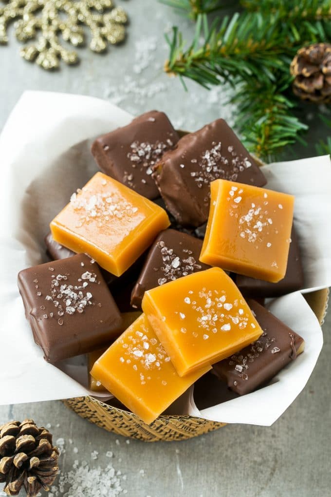Microwave Caramels with Sea Salt Recipe | Homemade Caramels | Sea Salt Caramel | Homemade Candy #candy #caramels #caramel #microwavecaramels #homemade #dessert #fuyos Microwave caramels dipped in chocolate and finished with a sprinkle of sea salt.