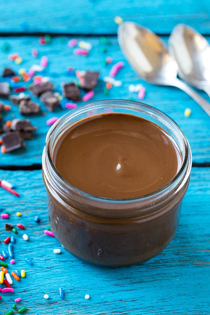 A jar of chocolate chocolate shell.