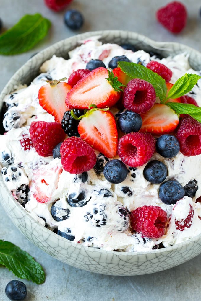 Berry Cheesecake Salad Recipe | Fruit Salad | Berry Fruit Salad | Cheesecake Salad #salad #cheesecake #fruit #berries #sidedish #dessert #fuyos Berry cheesecake salad with fresh mixed berries tossed in a creamy dressing.