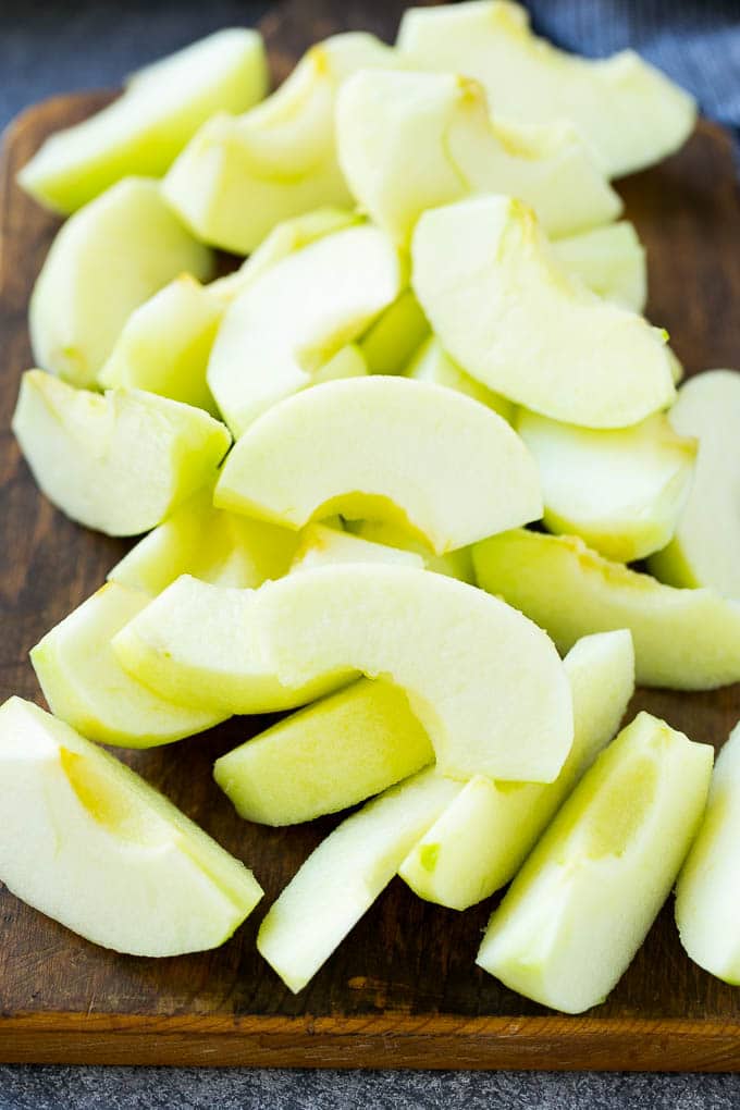 Apple Fries Recipe | Fried Apples Recipe | Cinnamon Sugar Apples | Apple Dessert Recipe #apples #dessert #fuyos #fall Sliced Granny Smith apples.