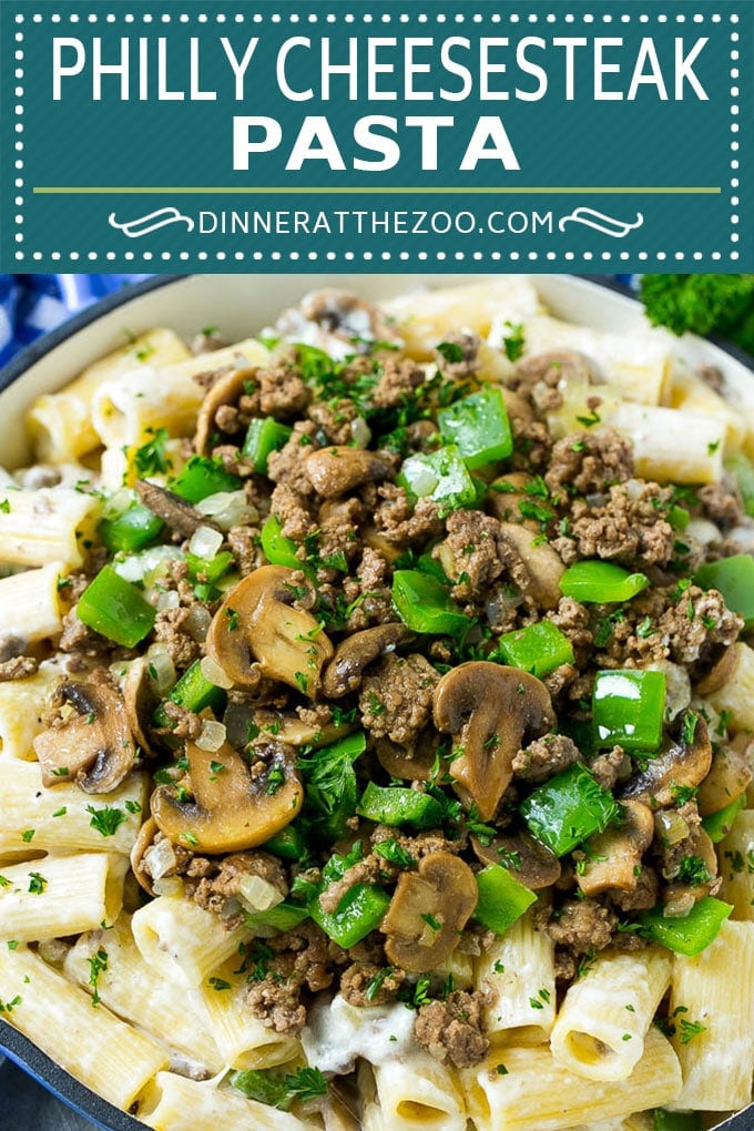 Philly Cheesesteak Pasta | Ground Beef Pasta | Creamy Pasta #phillycheesesteak #beef #pasta #peppers #mushrooms #dinner #fuyos