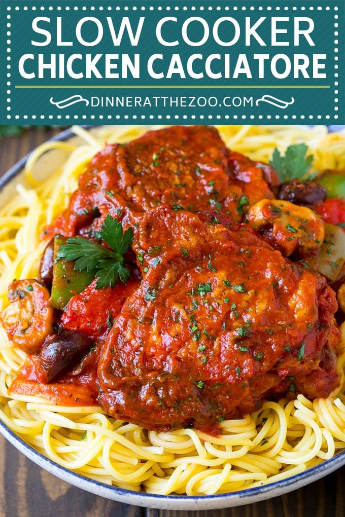 Slow Cooker Chicken Cacciatore Recipe | Italian Chicken #chicken #crockpot #slowcooker #dinner #italianfood #peppers #fuyos