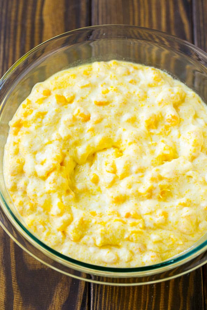 Corn Pudding Recipe | Corn Casserole | Corn Side Dish #corn #pudding #casserole #sidedish #thanksgiving #dinner #fuyos A bowl of batter.