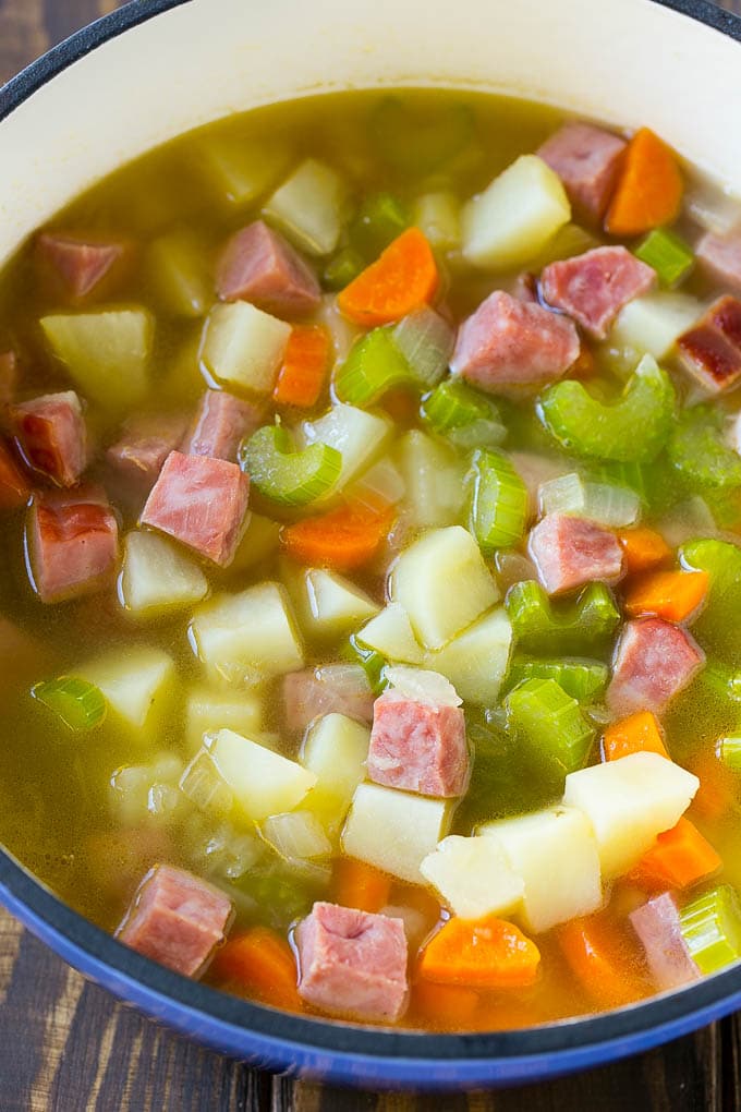 Ham and Potato Soup | Ham Soup | Potato Soup #soup #ham #potato #dinner #comfortfood #fuyos A pot full of ham, potatoes and vegetable simmered in chicken broth.