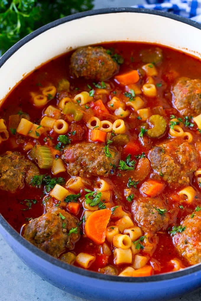 Italian Meatball Soup Recipe | Meatball Soup | Beef Meatballs #meatballs #beef #soup #italian #dinner #fuyos #comfortfood Italian meatball soup with beef meatballs, ditalini pasta and vegetables in a tomato broth.