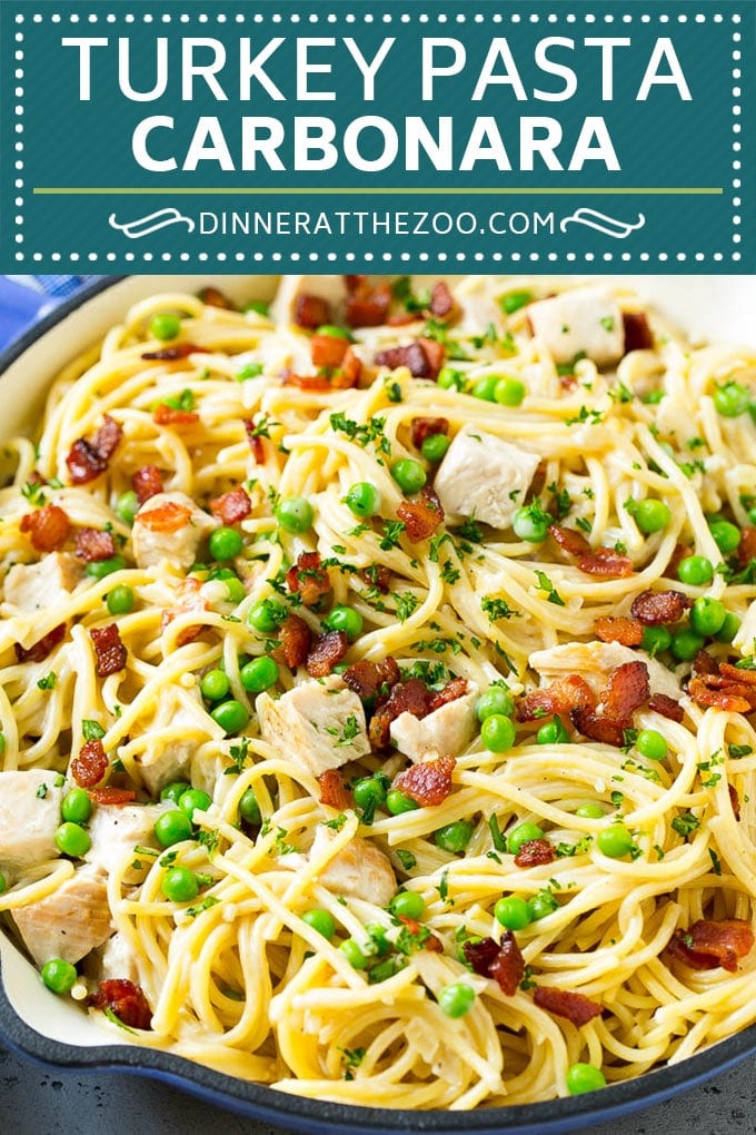 Turkey Pasta Carbonara | Turkey Pasta | Leftover Turkey Recipe #turkey #pasta #bacon #peas #dinner #fuyos