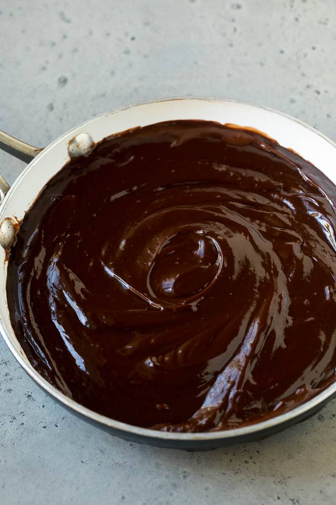 Melted dip in a skillet.
