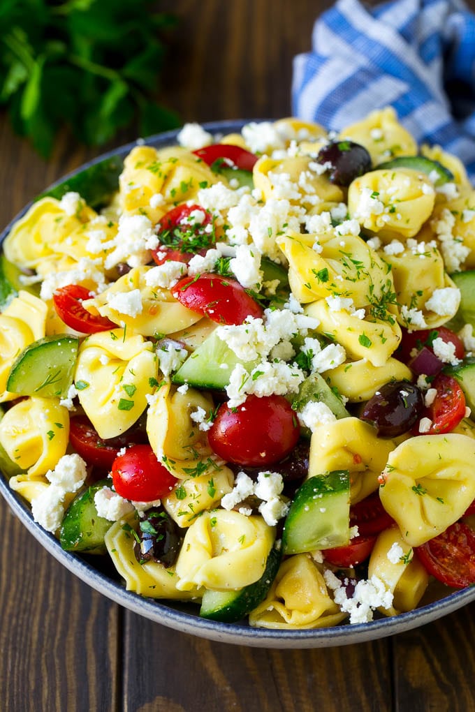 Greek Tortellini Salad Recipe | Pasta Salad | Tortellini Salad | Greek Salad #greek #tortellini #pasta #salad #cucumbers #olives #dinner #fuyos Tortellini salad with cucumber, tomato, olives and feta cheese.