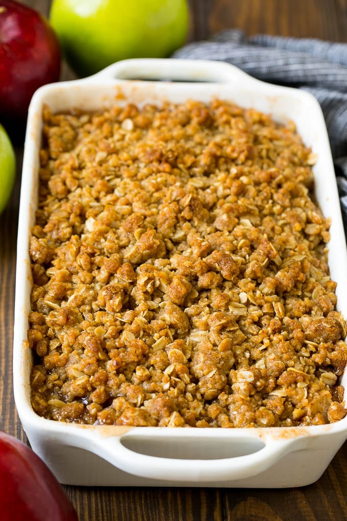 Apple Crisp Recipe | Apple Dessert #apples #dessert #baking #fall #fuyos A baked apple crisp with an oatmeal and walnut topping.