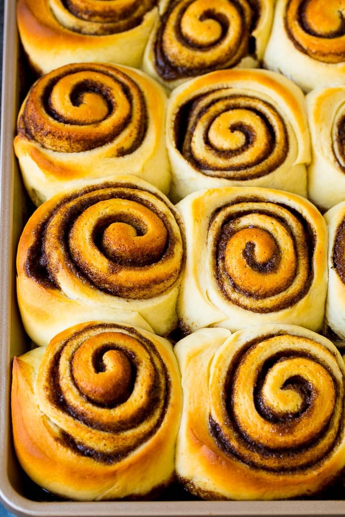 Baked buns on a sheet pan.