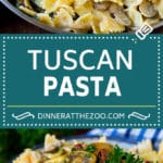 Tuscan Farfalle Pasta Recipe #pasta #cheese #spinach #mushrooms #dinner #fuyos
