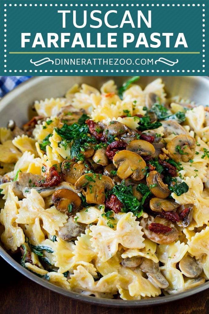 Tuscan Farfalle Pasta Recipe #pasta #cheese #spinach #mushrooms #dinner #fuyos