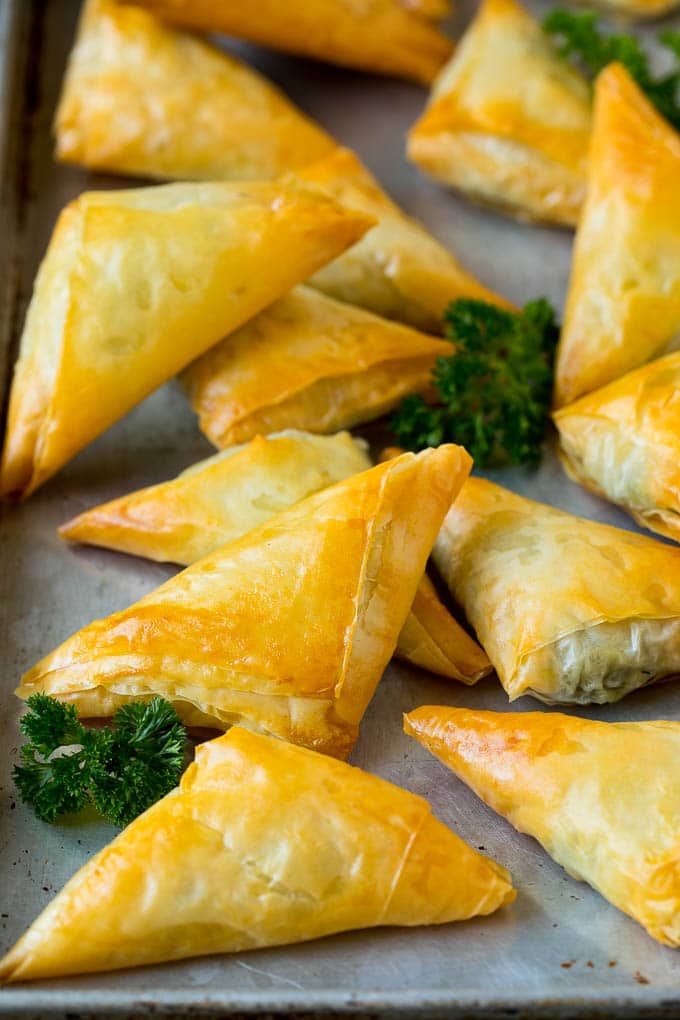 Spanakopita Recipe #appetizer #snack #spinach #cheese #fuyos Baked spanakopita filled with spinach and cheese.