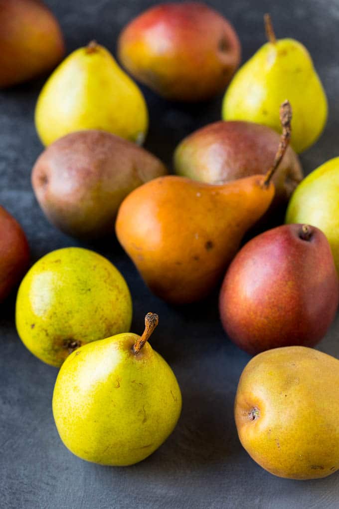 Pear Salad Recipe #salad #pears #fall #winter #dinner #fuyos Assorted whole pears.
