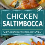 Chicken saltimbocca is chicken cutlets flavored with sage and prosciutto in a lemon sauce. #chicken #fuyos
