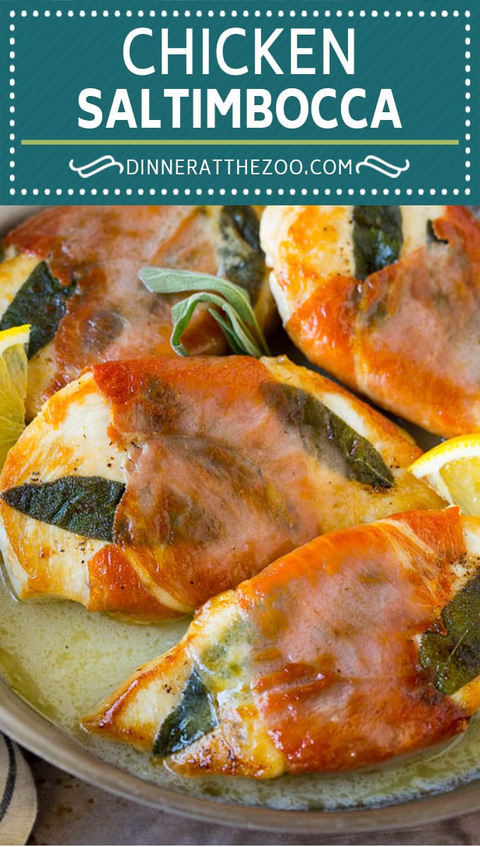 Chicken saltimbocca is chicken cutlets flavored with sage and prosciutto in a lemon sauce. #chicken #fuyos