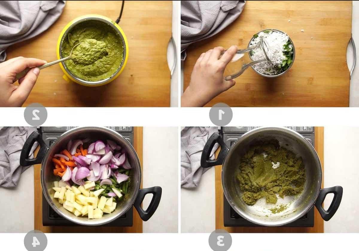 Riso Bath di Kavitha Aunty 3 Step by step picture collage showing how to make rice bath