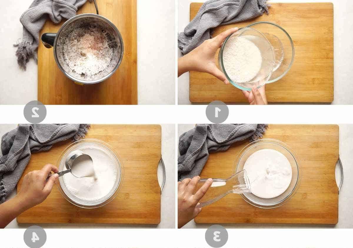 Neer Dosa | Crepes di Riso Merlettate 4 Step by step picture collage showing how to make neer dosa