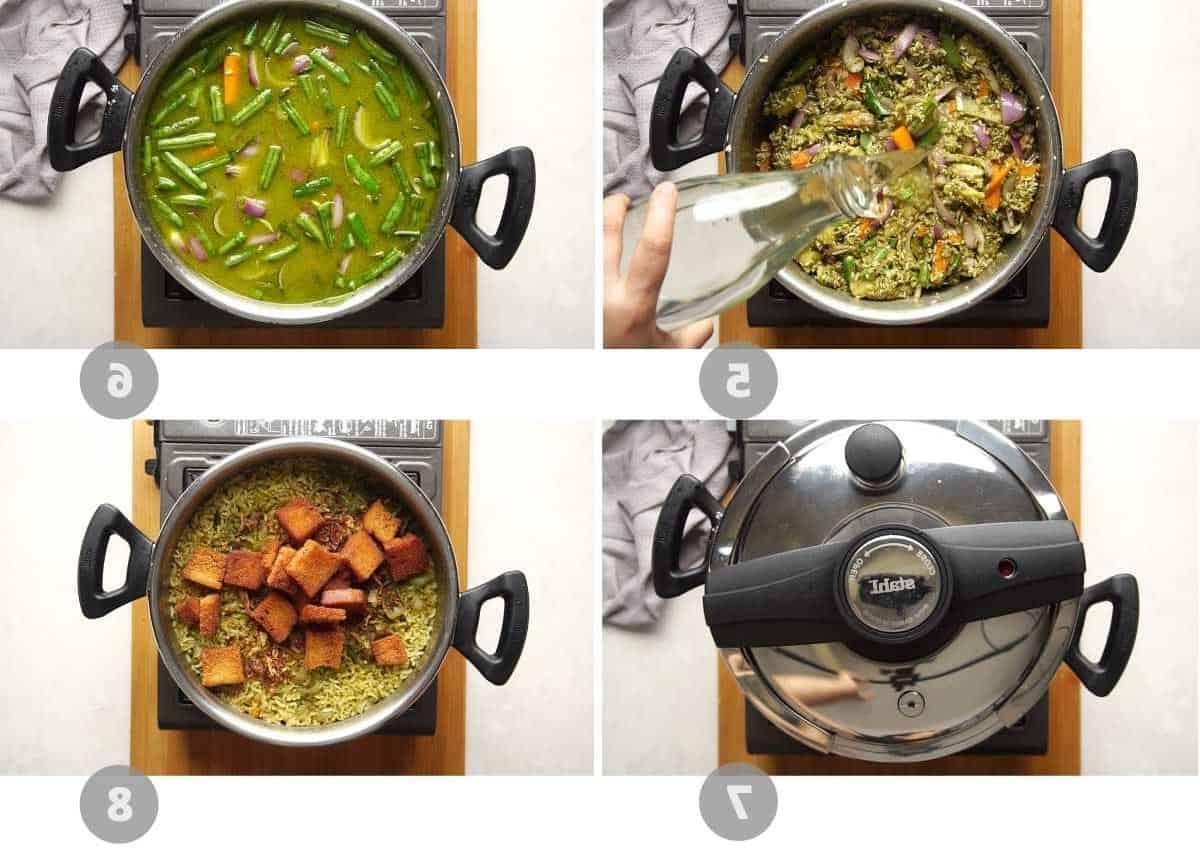 Riso Bath di Kavitha Aunty 4 Step by step picture collage showing how to make rice bath