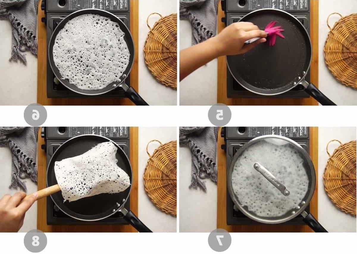 Neer Dosa | Crepes di Riso Merlettate 5 Step by step picture collage showing how to make neer dosa