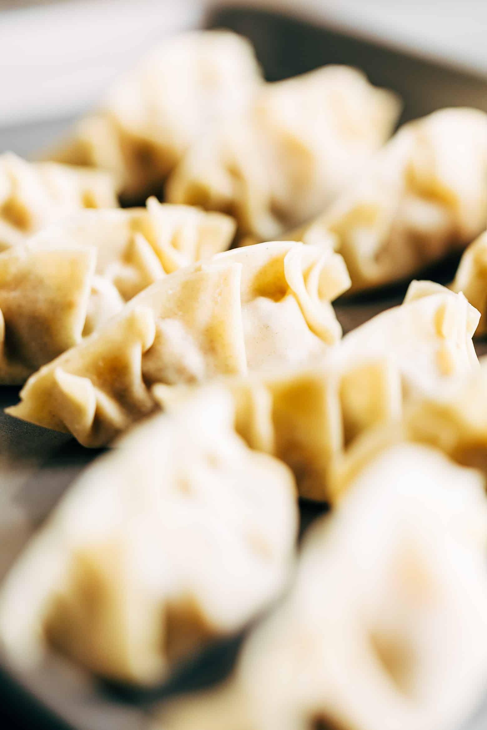 Gyoza Vegetariani con Carote e Paneer 5 Una tavola imbandita con diverse delizie asiatiche e indiane, tra cui i gyoza vegetariani, pollo brasato, palak paneer e naan.