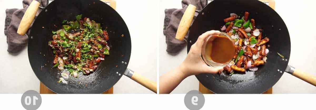**Baby mais croccante al peperoncino** 5 Collage di immagini passo dopo passo che mostrano come fare il baby corn al peperoncino