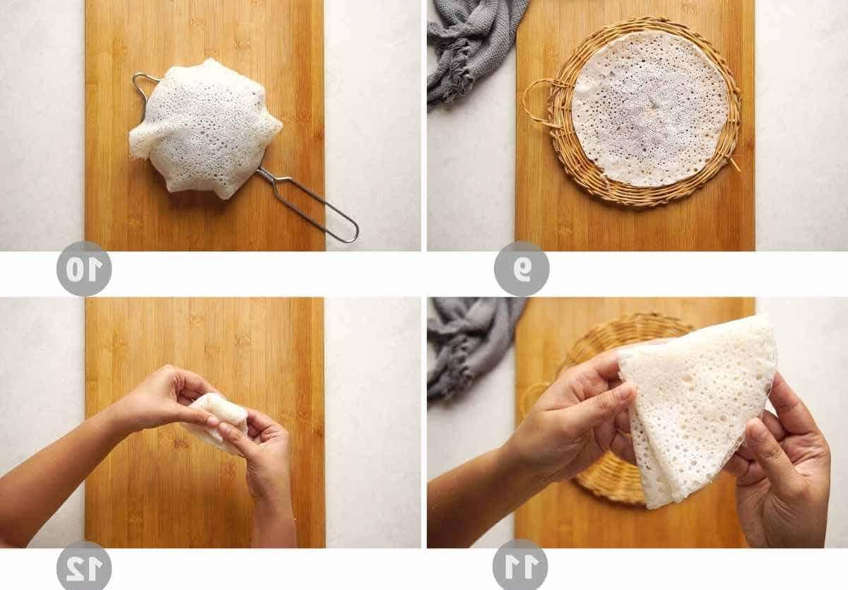 Neer Dosa | Crepes di Riso Merlettate 6 Step by step picture collage showing how to make neer dosa