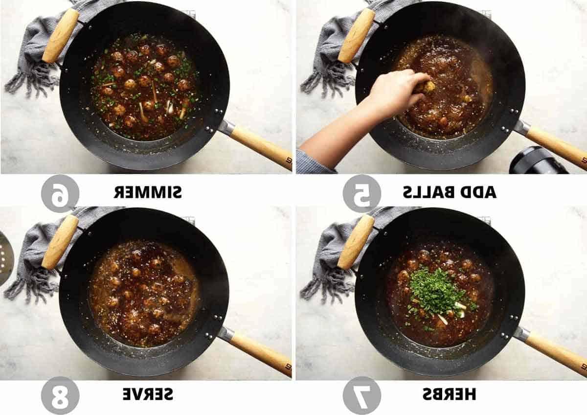 Manchurian Vegetariano | Come preparare il Manchurian 7 Collage di immagini passo dopo passo che mostrano come cuocere le polpette di verdure nella salsa Manchurian