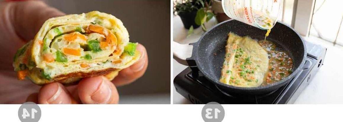 Involtini di Omelette Coreani 7 Collage di immagini passo-passo che mostrano come preparare la frittata coreana
