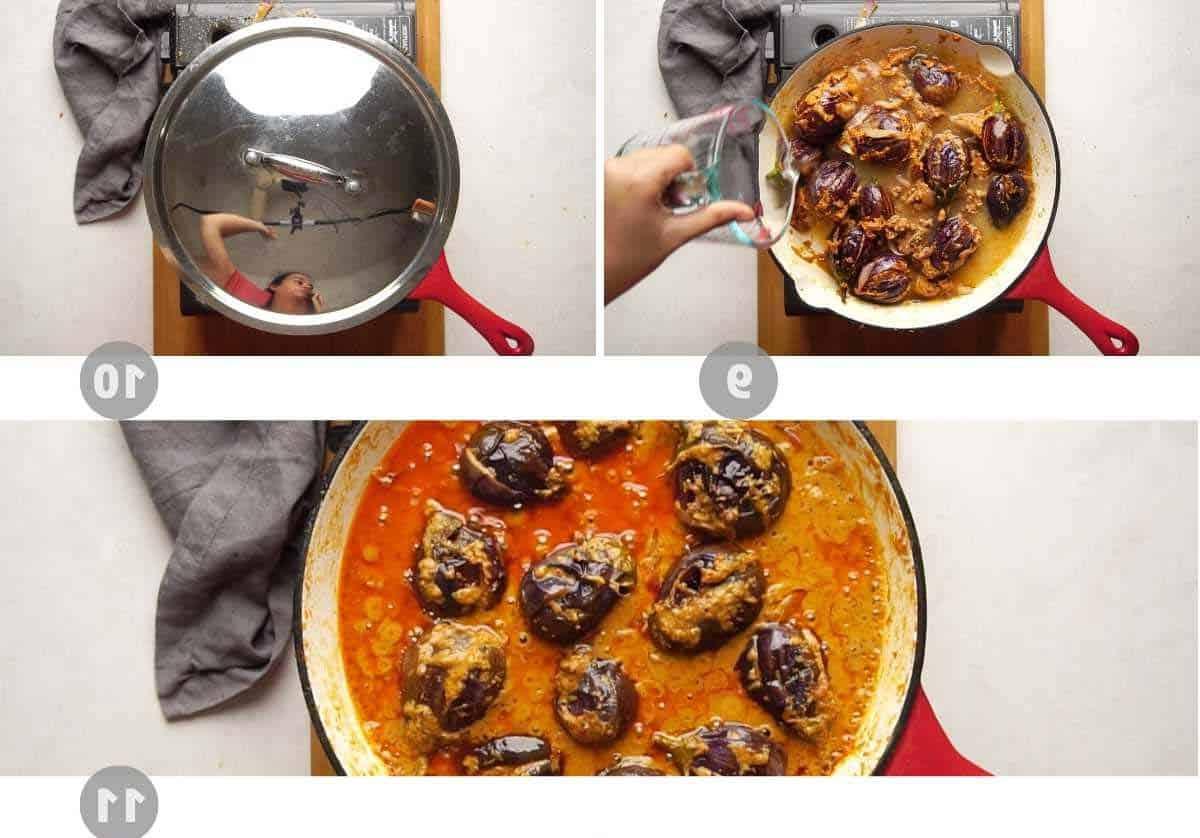 Melanzane ripiene al curry 7 Collage di immagini passo-passo che mostrano come preparare il curry di melanzane ripiene