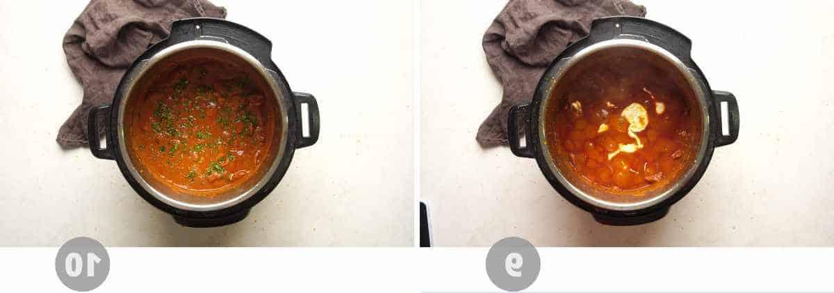 Instant Pot Pollo Tikka Masala 7 Collage di immagini passo-passo che mostrano come preparare il pollo tikka masala nell'instant pot