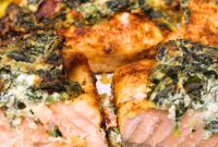 Air Fryer Salmon Stuffed with Creamy Boursin Spinach and Tomatoes