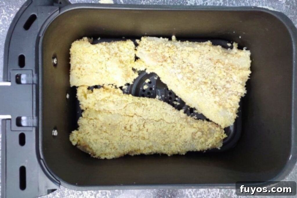Air Fryer Crispy Parmesan Cod 9 place coated cod in air fryer basket
