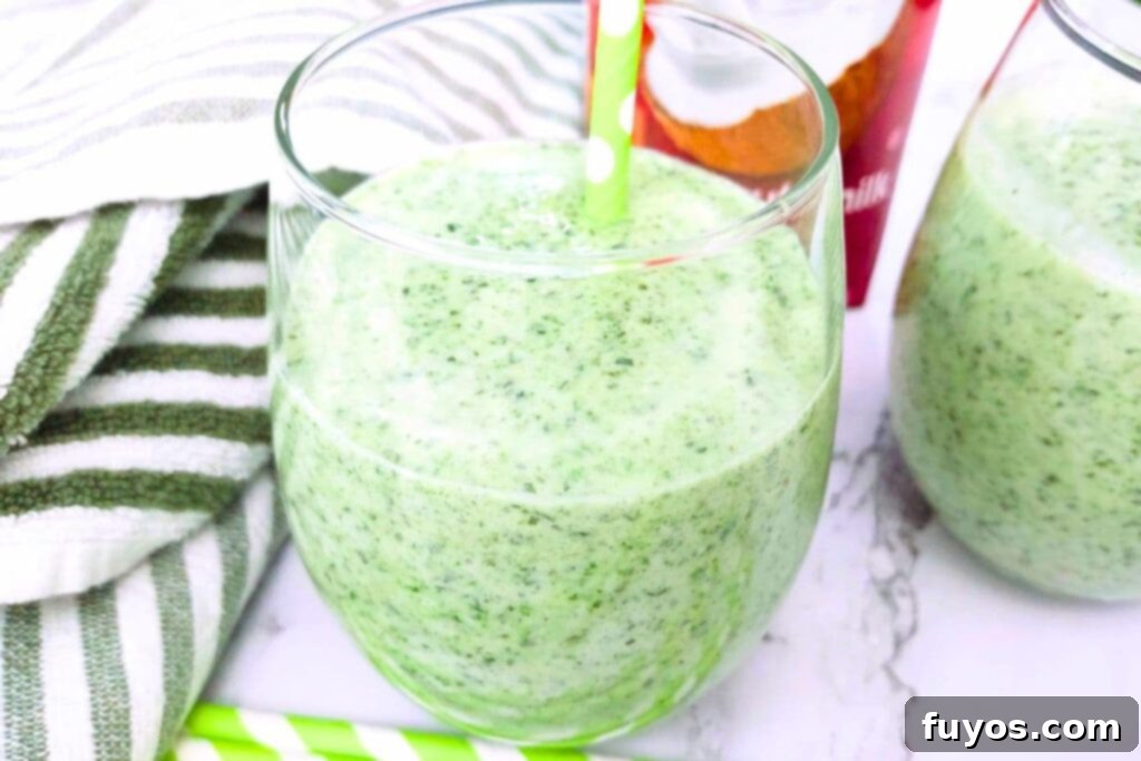 close up of a refreshing seaweed smoothie with coconut milk