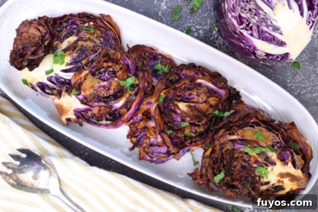 Vibrant Air Fryer Red Cabbage with a Perfect Crunch 8 overhead view of air fryer red cabbage steaks