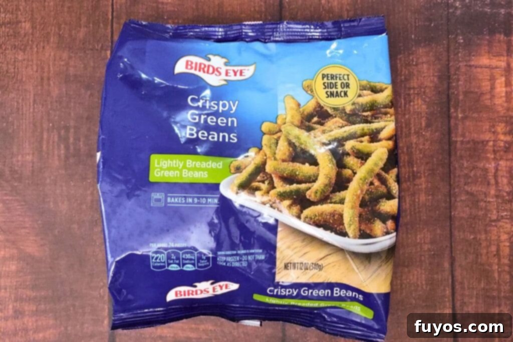 birds eye crispy green beans in packaging