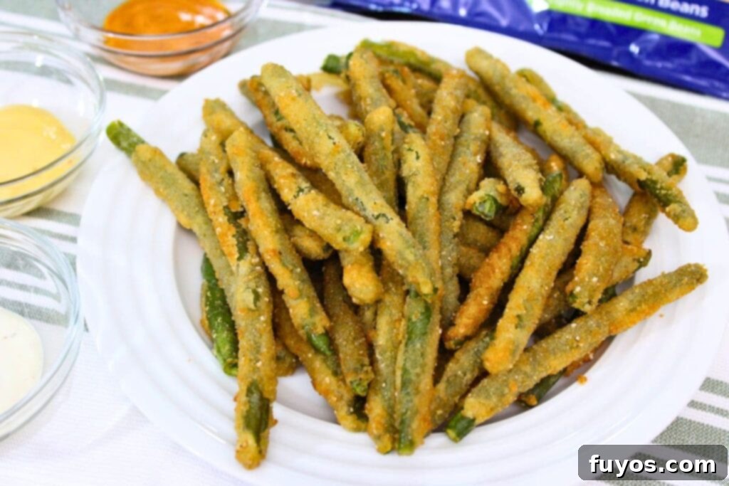 golden air fryer birds eye green beans on a plate