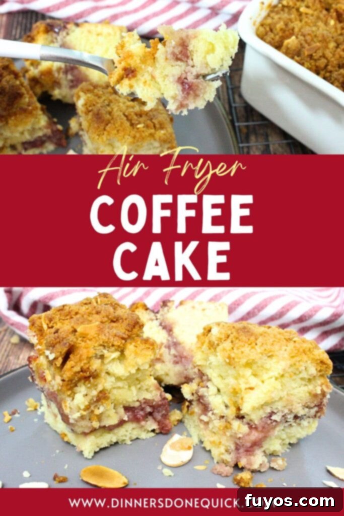 Delicious Homemade Air Fryer Coffee Cake for Breakfast 16 Pin this delicious air fryer coffee cake recipe for later!