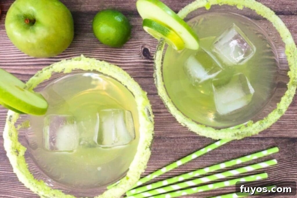 Sweet and Tart Green Apple Margarita Bliss 9 overhead view of two sour green apple margaritas