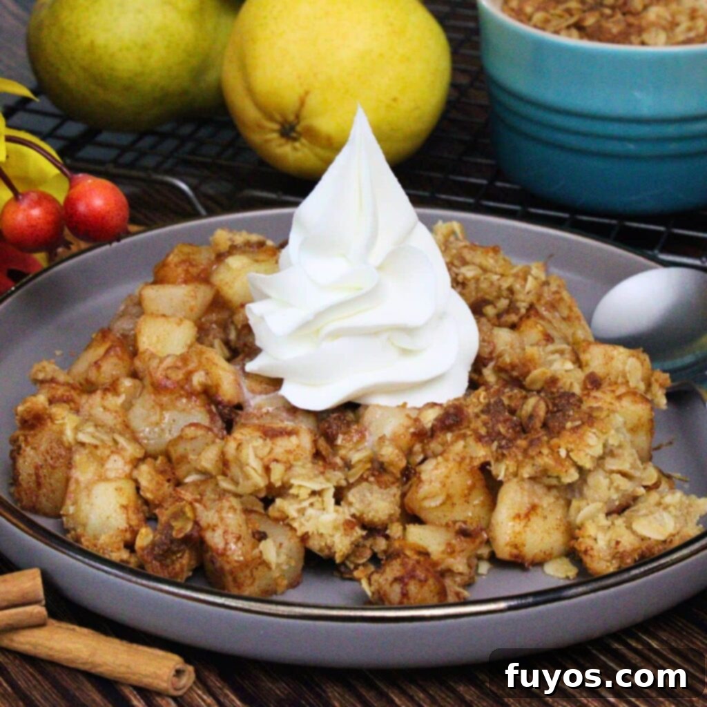 20-Minute Air Fryer Pear Crisp for Fall 2 air fryer pear crisp recipe dinners done quick featured image