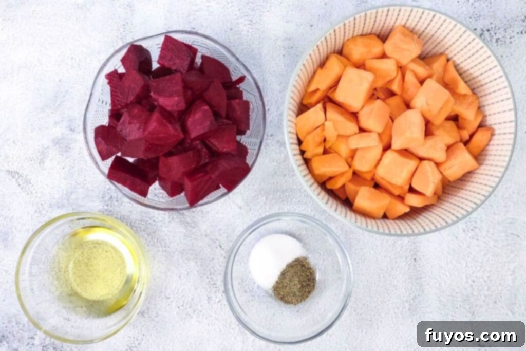 ingredients to make air fryer beets and sweet potatoes