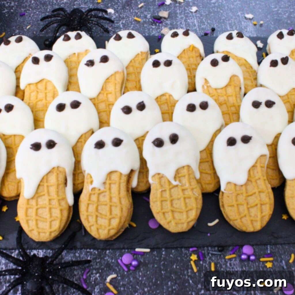 Haunted Nutter Butter Ghosts 3 Ingredient Halloween Magic 2 nutter butter ghost cookies dinners done quick featured image