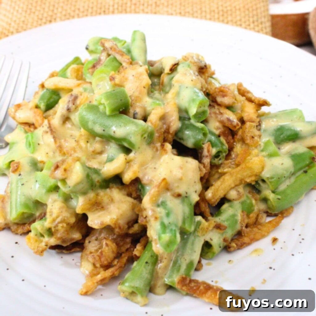 Delicious Air Fryer Green Bean Casserole ready to be served for a holiday dinner