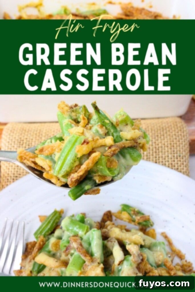 Air fryer green bean casserole recipe for Pinterest sharing