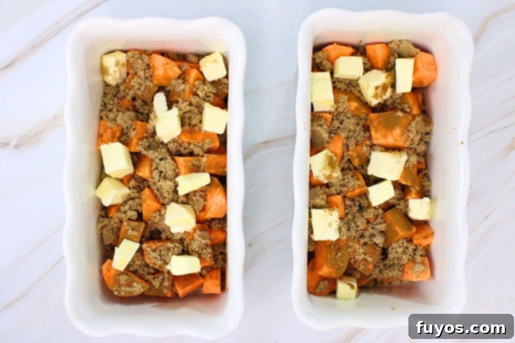 Quick Air Fryer Candied Yams Side 7 sprinkle cinnamon, ginger, salt, and sugar on the sweet potatoes and add butter