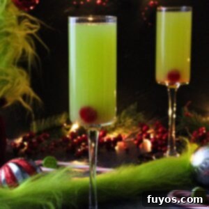 Three Ingredient Grinch Whoville Mimosas 9 grinch mimosas holiday cocktail recipe dinners done quick featured image